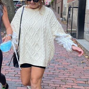 White Storets Sadie sweater with striped sleeve